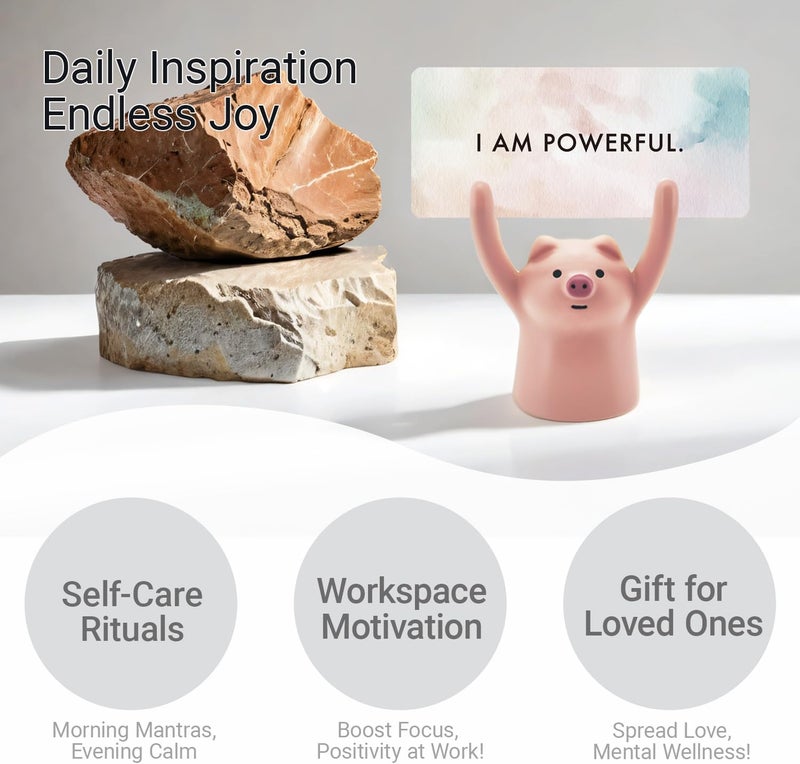 ZEARPT Affirmation Card Deck for Women, Self Care Gift, Positive Affirmation Cards with Holder, Gift for Her, Daughter, Niece, Sister, Daily Affirmations, Midlife Manifestation Gift (Pink - Pig) - Image 3